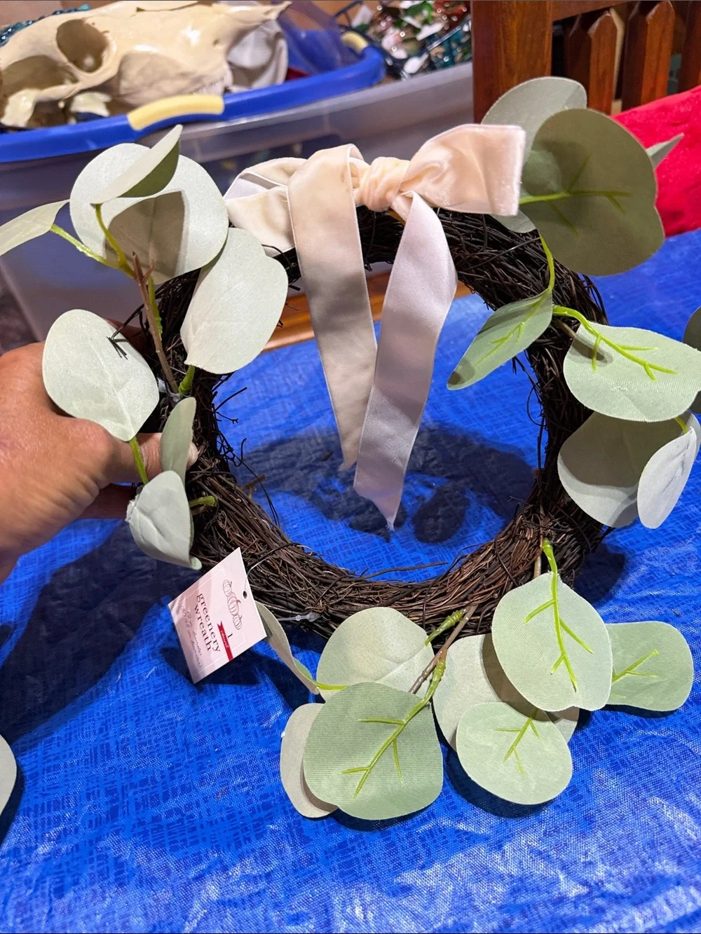 set of 3 Target Eucalyptus Leaf Holiday Wreaths with Cream Ribbon